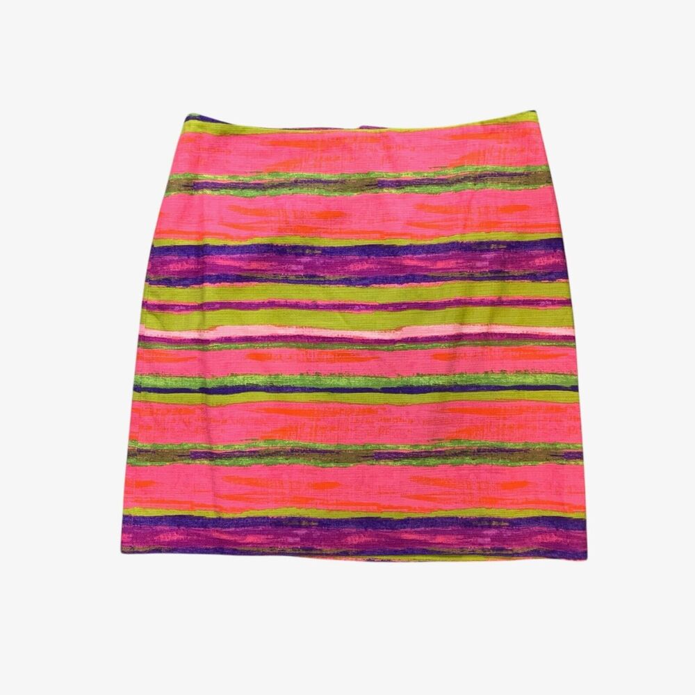 Ann Taylor Skirt Womens 8 Multi Horizontal Stripe Cotton Blend Lined Back Zip
